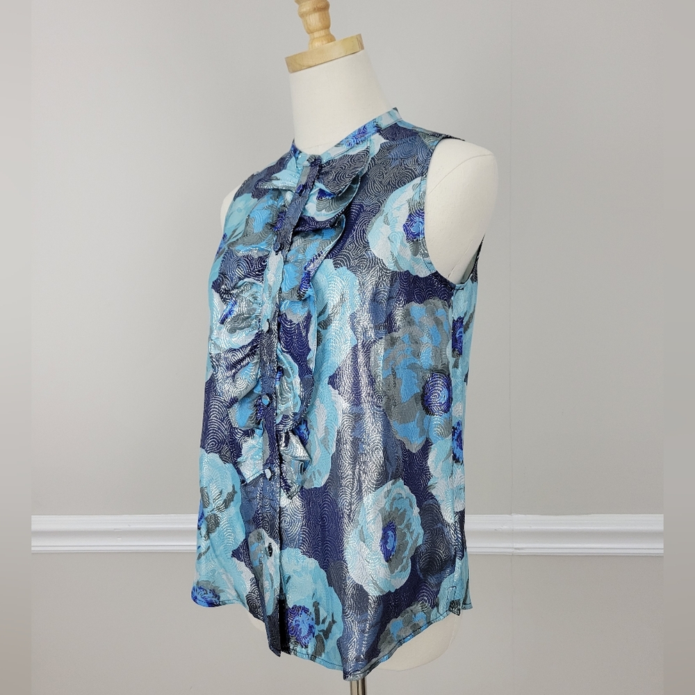 J.Crew Silky Floral Print Ruffle Sleeveless Top Size XS - Picture 2 of 6